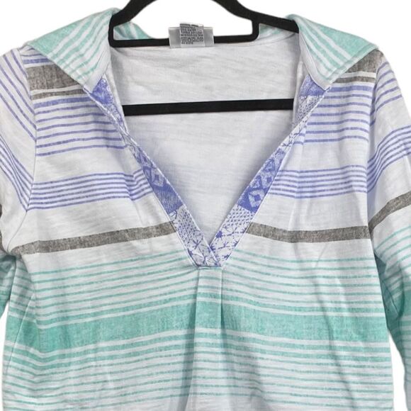 Wild Palms Wm’s Sz Sm Mixed Distressed Striped Cotton French Terry Baja Hoodie - Picture 3 of 7